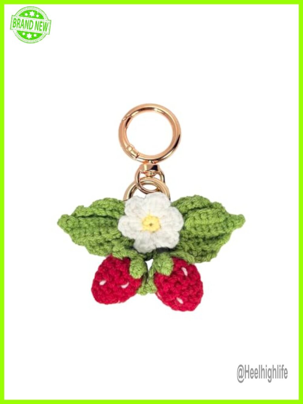 Handmade Crochet Strawberry Keychain Bag Charm Floral